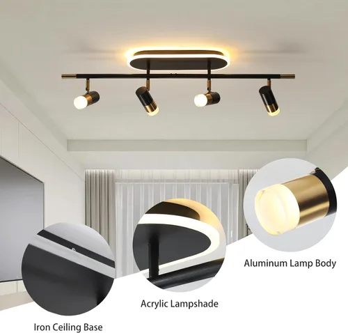 Miniatura 6 de Jaycomey Lámpara LED de 4 luces con control remoto, focos de luz de techo regulables de 41 W, ajustable de 3000 K-6500 K, moderna lámpara de techo