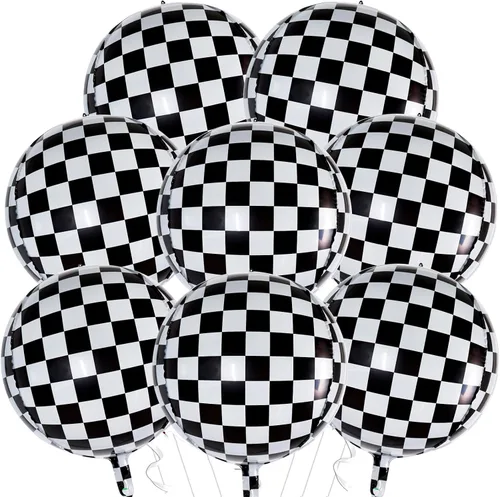 Miniatura 23 de TONIFUL 18 globos a cuadros blancos y negros, globos de carreras de 18 pulgadas para decoraciones de fiestas temáticas de autos de carreras rápidas