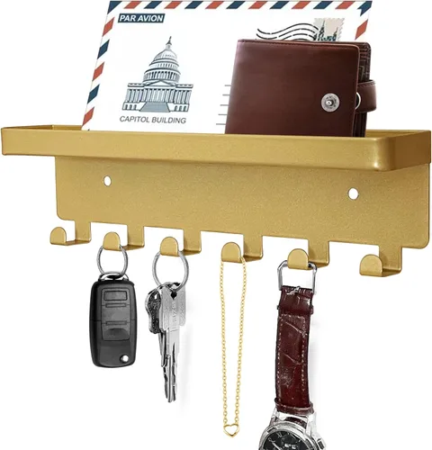 Miniatura 8 de GTK Soporte para llaves de pared, ganchos para llaves con bandeja y 6 ganchos, soporte para llaves montado en la pared para pasillo, estante