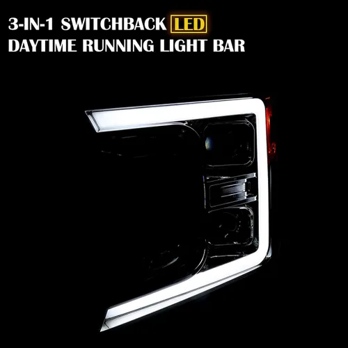 Miniatura 7 de SPEC-D TUNING Faros Delanteros de Proyector Secuenciales Switchback Negros con Barra de Luz LED Compatible con Ford F-150 2018-2020, Par de Conjunto