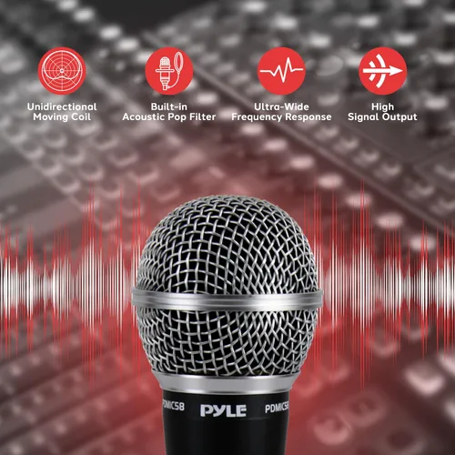 Miniatura 3 de Pyle Micrófono dinámico profesional, paquete de 4 micrófonos de mano unidireccionales con filtro pop integrado, salida de señal alta, cable de audio