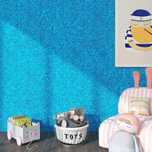 Miniatura 2 de FunStick Papel Tapiz con Purpurina Azul Océano Adhesivo y Despegable Autoadhesivo Papel de Contacto con Purpurina Azul Brillante Decorativo