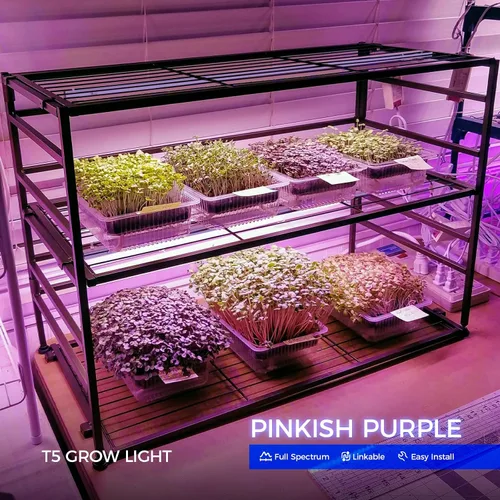 Miniatura 2 de Barrina Luces de cultivo T5 para plantas de interior, espectro completo, 4 pies 160 W (8 x 20 W), tira de luz LED de cultivo para inicio de Rosa