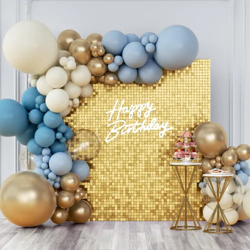 Miniatura 28 de Telón de fondo de pared brillante con lentejuelas cuadradas, color azul bebé, decoración para bodas, aniversarios, cumpleaños, fiestas, 12 paneles