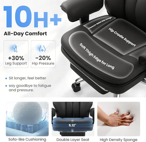 Miniatura 6 de BestGlory Silla de escritorio de oficina con soporte lumbar inflable, silla de oficina ergonómica [cojín y reposapiés mejorados de doble capa], Negro