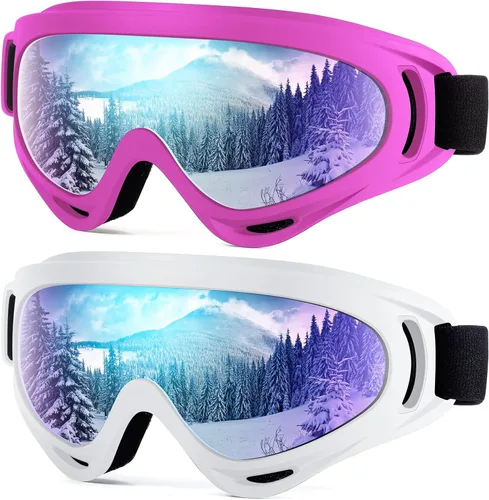 Miniatura 11 de Dizywiee Paquete de 2 gafas de esquí para niños, gafas de snowboard para adultos, jóvenes, adolescentes, niños y niñas, gafas de deportes de nieve