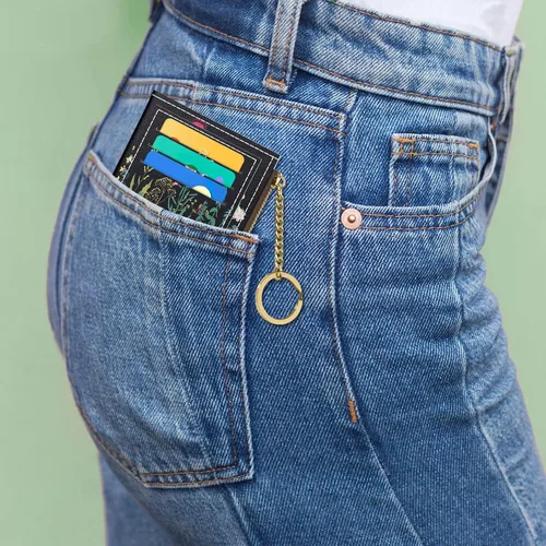 Miniatura 6 de Nipichsha Cartera pequeña para mujer, tarjetero delgado de cuero con bolsillo frontal y cremallera y llavero (diente de león), Diente de león