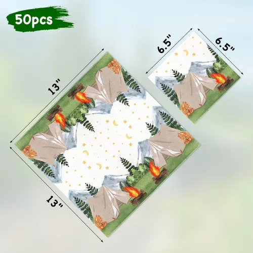 Miniatura 2 de Nefelibata Servilletas de papel para campamento con decoración de cumpleaños, servilletas de papel con acuarela, tienda de campaña de acuarela