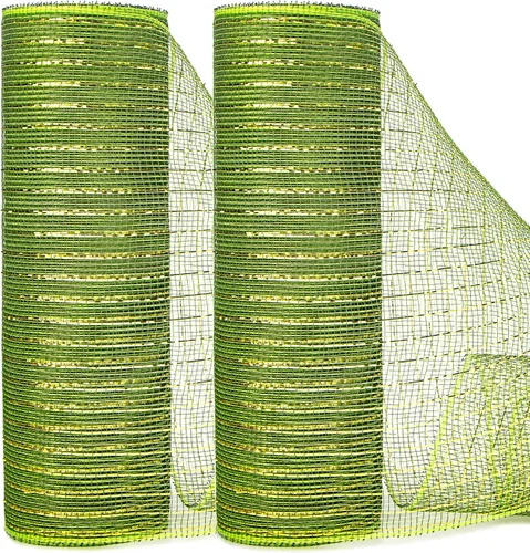 Miniatura 9 de Ribbli 2 rollos de cinta de malla roja, 10 pulgadas x 30 pies (10 yardas) cada rollo, rojo metálico con lámina ancha roja, uso para coronas
