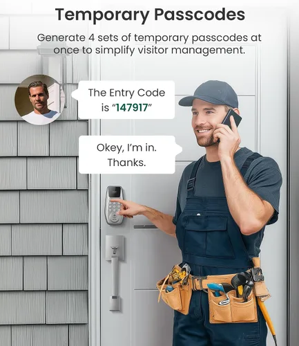Miniatura 4 de DESLOC C100 - Cerradura de puerta de entrada sin llave con asa, cerradura inteligente para puerta delantera con 2 llaves, bloqueo automático, 100