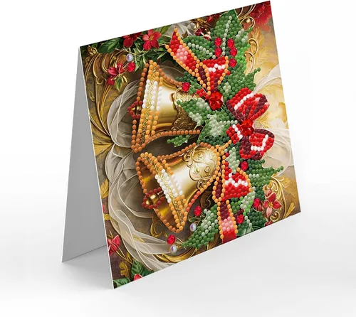 Miniatura 8 de LUSandy Paquete de 12 tarjetas de Navidad con pintura de diamante 5D para adultos, tarjetas de felicitación de arte con diamantes para gatos