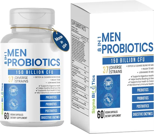 Probióticos para hombres – 150 mil millones de UFC Acidophilus cápsulas con prebióticos y postbióticos – Apoya el microbioma intestinal, el colon y