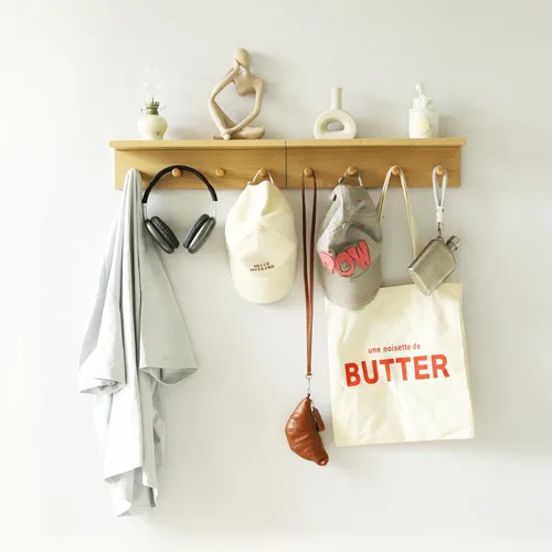 Miniatura 8 de Perchero de pared con estante, estante flotante de madera resistente con ganchos para ahorrar espacio interior, organizador de pared adecuado