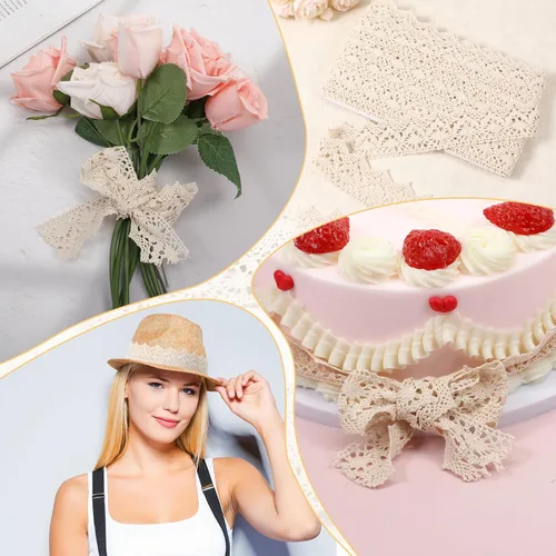 Miniatura 6 de Cinta de encaje beige vintage con ribete de encaje de ganchillo de 10 yardas, cinta de coser para manualidades, paquete de regalo, envoltura
