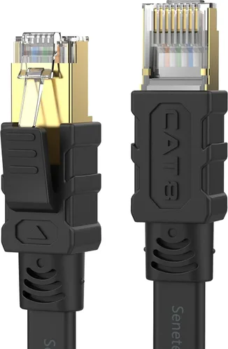 Senetem - Cable Ethernet Cat 8 de 75 pies, cable de parcheo de red de Internet plano de alta velocidad 40 Gbps 2000 MHz, cable LAN RJ45 blindado