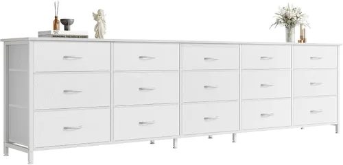 Miniatura 12 de Huuger Cómoda de 78.7 pulgadas de largo para dormitorio, cómoda de tela con 15 cajones para armario, soporte de TV grande para TV de 65, 75, 85