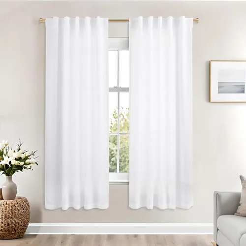 Miniatura 58 de Cortinas de lino azul claro de 90 pulgadas de largo para sala de estar, dormitorio de niñas, guardería, decoración acogedora de verano, bolsillo