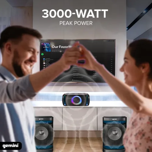 Miniatura 3 de Gemini Sistema estéreo Bluetooth para el hogar – Subwoofers duales de 150 W RMS de 12 pulgadas, radio FM, luces LED, USB, AUX, entrada óptica