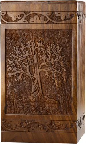 Urna de cremación de madera tallada a mano para cenizas humanas, diseño de árbol de la vida, capacidad de 250 libras, adecuada para hombres y Árbol