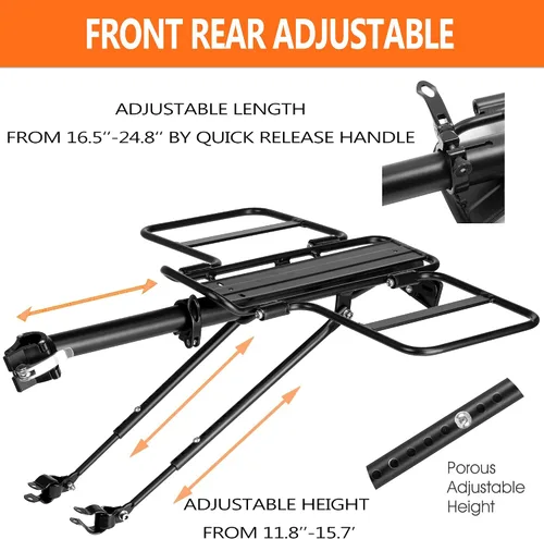 Miniatura 4 de Estante plegable de carga para bicicleta de alas anchas, liberación rápida, universal, gran capacidad, altura ajustable de 24 a 29 pies