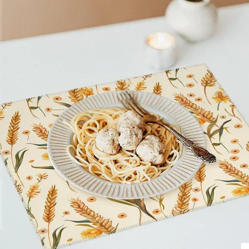 Miniatura 6 de Wheat Pattern Placemats Set of 6 Resistant Table Mats Washable Place Mats for Dinner Party Table Decoration