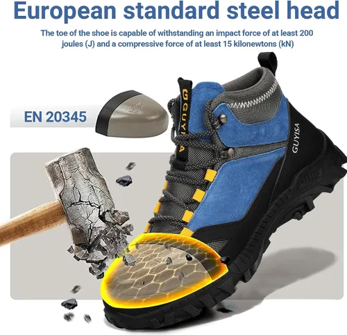 Miniatura 4 de AUVYI Botas de trabajo con punta de acero para hombres, botas cómodas antideslizantes de seguridad, botas industriales y de construcción