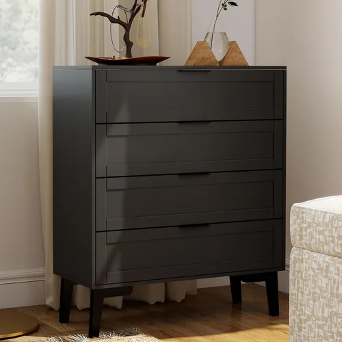 Miniatura 6 de TaoHFE Cómoda negra de 4 cajones para dormitorio, cómoda de lencería de madera para dormitorio, moderna cómoda negra de 36 pulgadas de alto