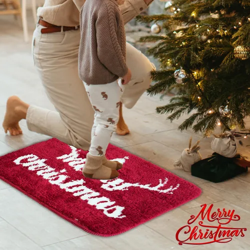 Miniatura 4 de Decoraciones de Feliz Navidad, alfombras de baño rojas, bonita decoración navideña, tapetes de baño para baño, parte trasera antideslizante, lavable