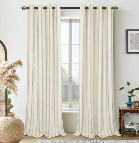 Miniatura 62 de DriftAway - Cortinas de Lino Mezcla de Granja 100% Opacas de 84 Pulgadas de Largo para Dormitorio, Cortinas Verticales Rayadas Impresas de Lino