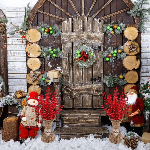 Miniatura 6 de 12 tallos de bayas de Navidad, púas de bayas artificiales de 20.5 pulgadas, púas de árbol de Navidad y aerosoles, ramas de bayas de acebo para Dorado