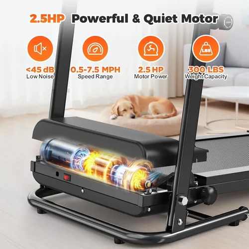 Miniatura 5 de Lastforever Caminadora plegable para uso doméstico, motor silencioso de 2.5 HP, 0.5 a 7.5 MPH con 8% de inclinación manual, cinta de correr Negro