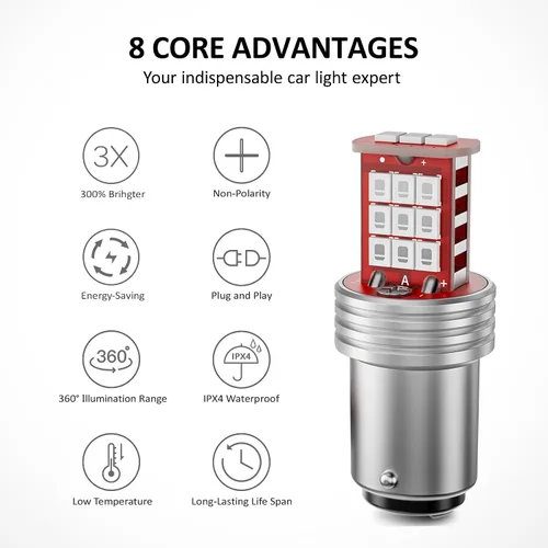 Miniatura 2 de Bombilla LED 1157 Roja para Luces de Freno, 300% Más Brillante 2357 2057 7528 BAY15D Plug and Play Luces LED de Freno, Alto y Cola, Paquete de 2