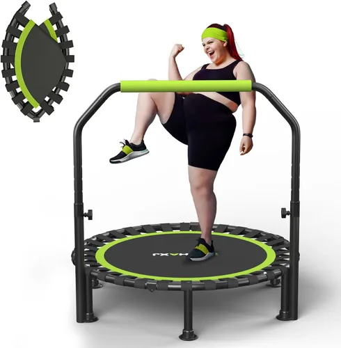 ZCMHAXJ Foldable Mini Trampoline, 40"/48" Rebounder Trampoline for Adults & Kids, 450lbs Capacity with U-Shaped Adjustable Bar, Indoor Fitness