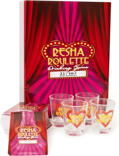 Caresha Please Resha Roulette Card, Un Juego de Cartas para Beber para Fiestas y Más, Incluye 120 Cartas y 4 Vasos de Chupito, Juego de Beber para