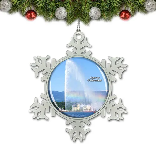 Suiza Jet Fuente Lago Ginebra Adorno de Navidad Decoración Árbol Cristal Metal Recuerdo Regalo