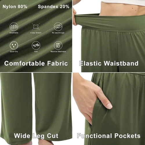 Miniatura 5 de DLOODA Pantalones de pierna ancha para mujer, pantalones de yoga sueltos, cómodos, pijama, casual, holgados, palazzo, con bolsillos