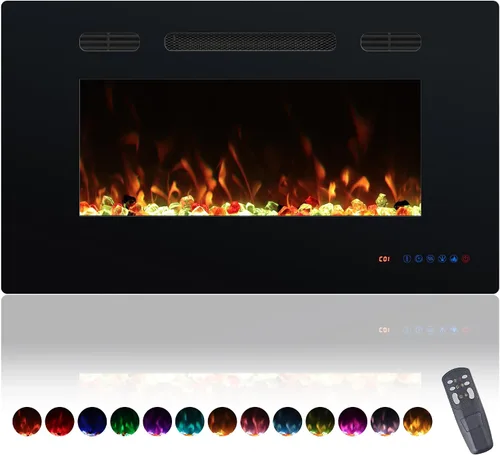 Valuxhome Chimeneas eléctricas empotradas y montadas en la pared de 30 pulgadas para sala de estar con control remoto, 1500 W/750 W, 13 colores de