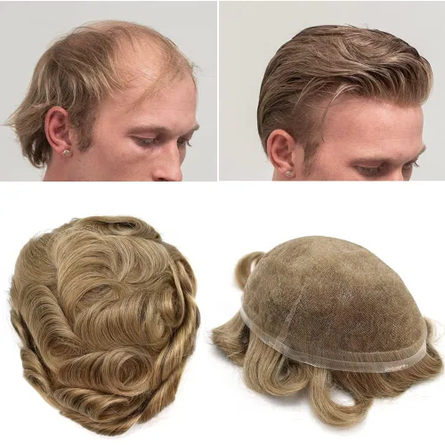 Miniatura 109 de PUNRU HAIR Completo Swiss Lace Toupee para hombres Sistema de cabello humano real Sistema de reemplazo de cabello humano para hombre Toupee