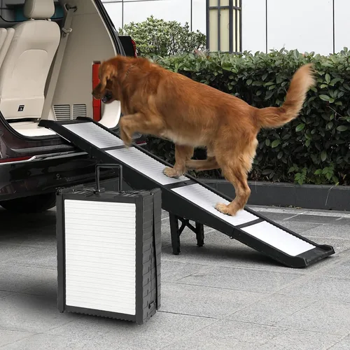 Rampas de coche para perros, patas de apoyo de 8 alturas, 220 libras, antideslizantes, perros grandes | Tamaño de mano para un fácil almacenamiento,