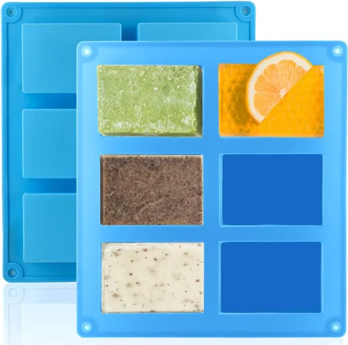 Lerykin LERYKIN - Paquete de 2 moldes de silicona para jabón, 6 cavidades, moldes rectangulares de silicona, ideal para moldes de jabón caseros,