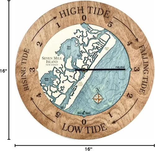 Miniatura 10 de Sea & Soul Seven Mile Island - Reloj de marea náutico de 16 pulgadas, Avalon y Stone Harbor - Reloj de marea alta con mapa de madera en 3D, regalos
