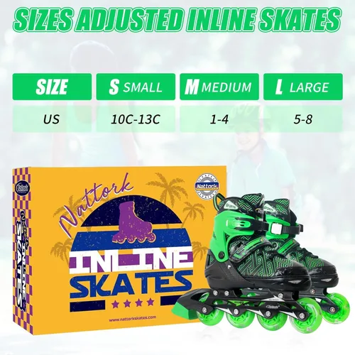 Miniatura 5 de Nattork Patines en línea ajustables para niños y niñas, azul negro rojo con ruedas iluminadas, patinaje sobre ruedas juvenil para principiantes de 3
