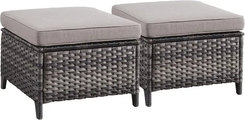 Miniatura 13 de Rilyson Juego de 2 otomanas de mimbre de lujo para exteriores, otomanas grandes de ratán de capacidad de 250 libras para reposapiés de patio, juego