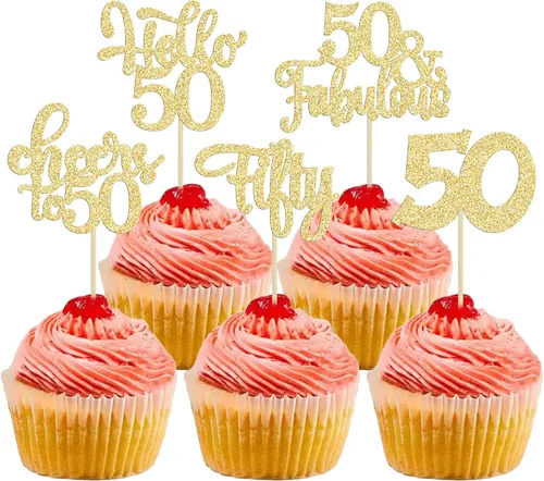 Miniatura 100 de 30 piezas Adornos para pastel de cumpleaños de 6 años, seis brillos, hola 6, púas para cupcakes, felicitaciones a los 6 años, decoraciones