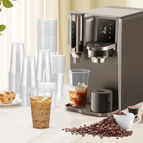 Miniatura 6 de Dealusy Paquete de 100 unidades - Vasos de plástico transparente de 24 onzas con tapas y pajitas, vasos de café helado resistentes y aptos