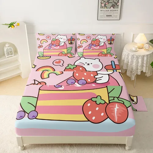Miniatura 28 de QOOMO Sábanas Kawaii de Conejo para Niños Tamaño Twin, Juego de Sábanas de Cama Kawaii Bunny con Bolsillo Profundo de 16", Juego de Sábanas