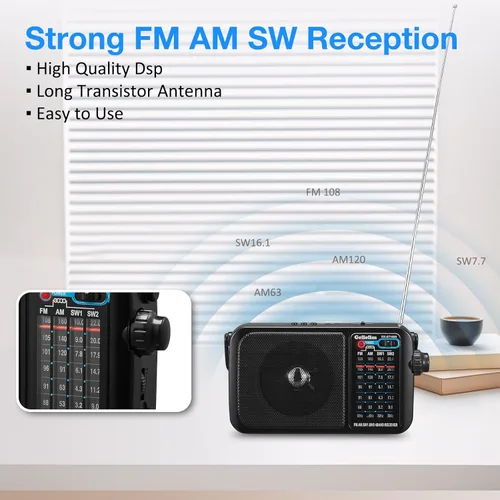 Miniatura 2 de Gelielim Radio AM FM portátil enchufable de pared o AA funciona con pilas AA para el hogar/exterior, radio Bluetooth con excelente sonido