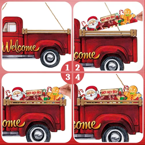 Miniatura 6 de Ferraycle Letrero de bienvenida patriótico intercambiable del 4 de julio, colgador de puerta de camión rojo con 12 letreros de temporada, decoración