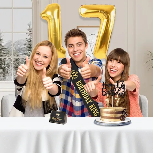 Miniatura 6 de Regalos de cumpleaños número 17 para niño, decoraciones de cumpleaños número 17 para niños, suministros de decoración de fiesta, incluyendo corona