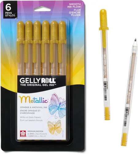 SAKURA Gelly Roll - Bolígrafos de gel metálicos, 6 unidades, color dorado, paquete de 6 Dorado metálico